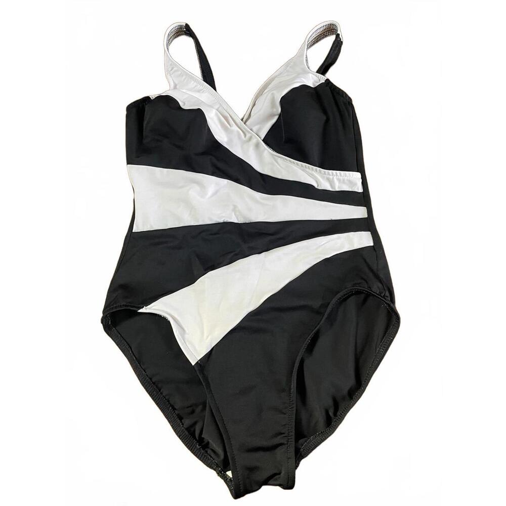 Black and White Miraclesuit One-Piece Swimsuit with Colorblock Design Size 12